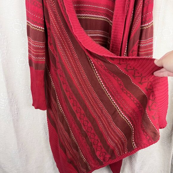Sundance Southwestern long open waterfall cardigan sweater red cotton knit Large - Picture 5 of 9